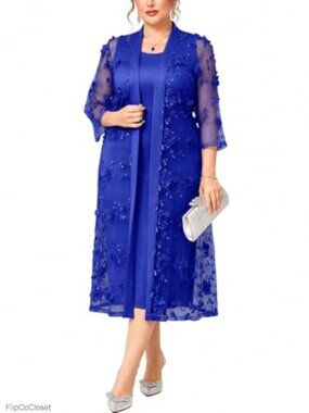 Plus Size Mother of the Bride Dress Set 2 Piece Formal Wedding Guest Outfit